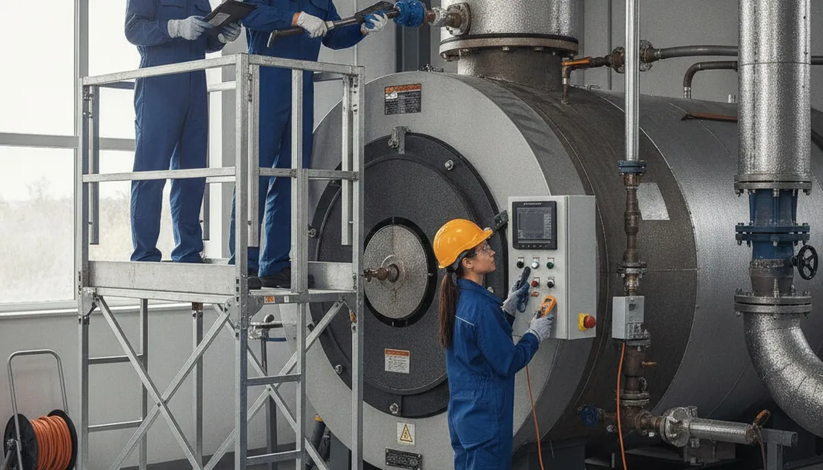 Boiler repair technician servicing a home boiler in Santa Rosa, CA