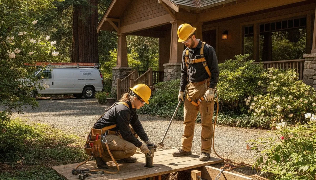Santa Rosa, CA plumbing repair technician fixing a residential pipe leak
