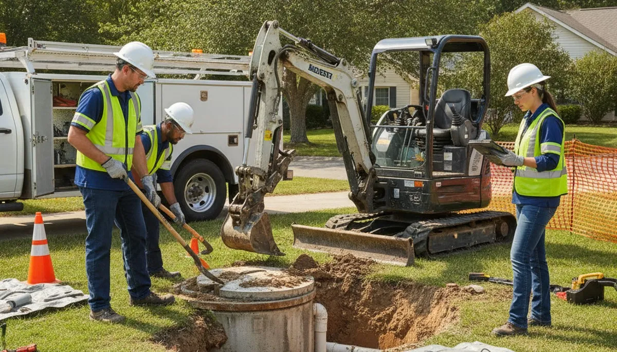 Santa Rosa, CA plumber repairing a residential septic system on a service call